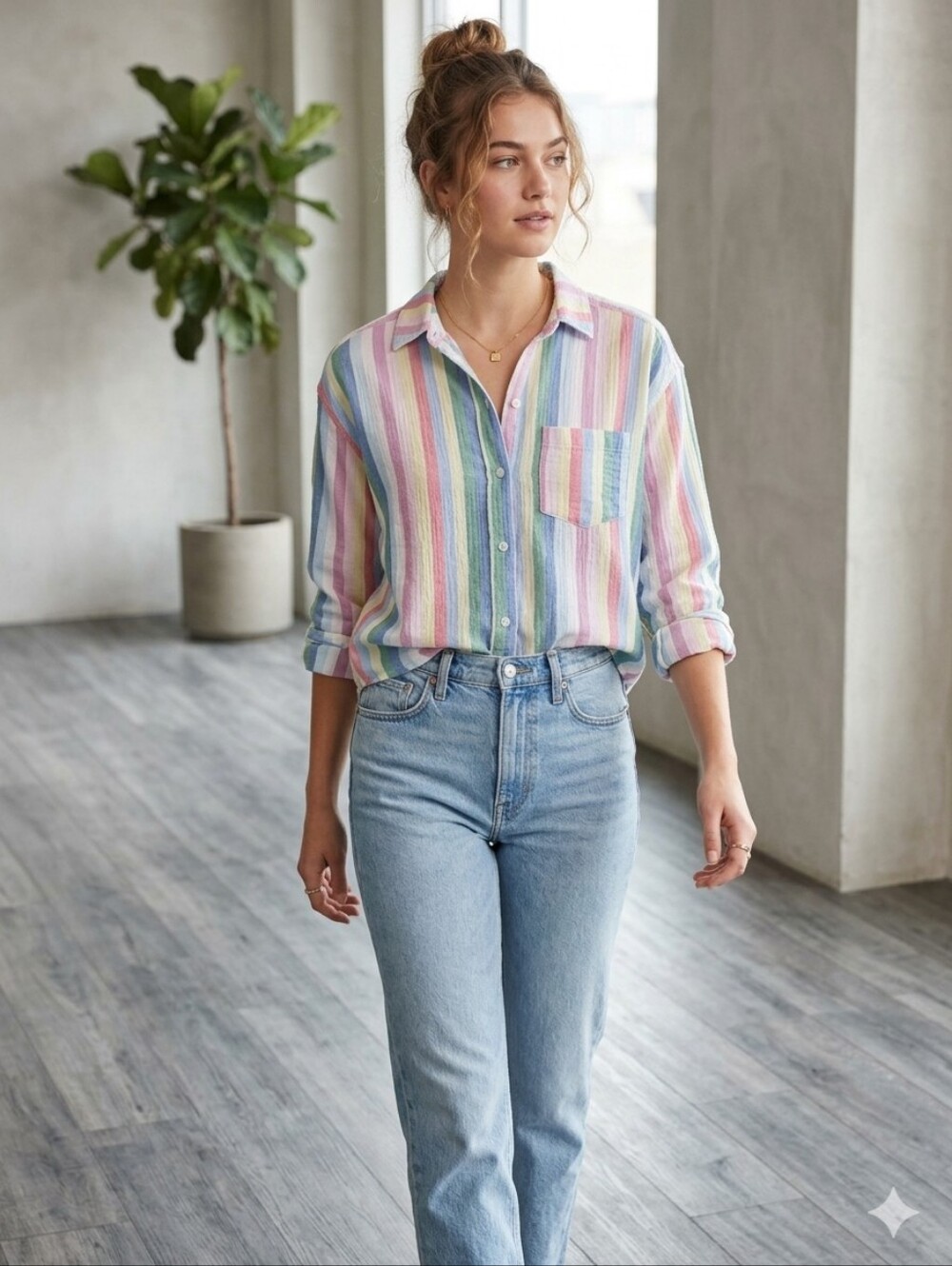 Abercrombie & Fitch Pastel Multi-Color Striped Button-Down Shirt